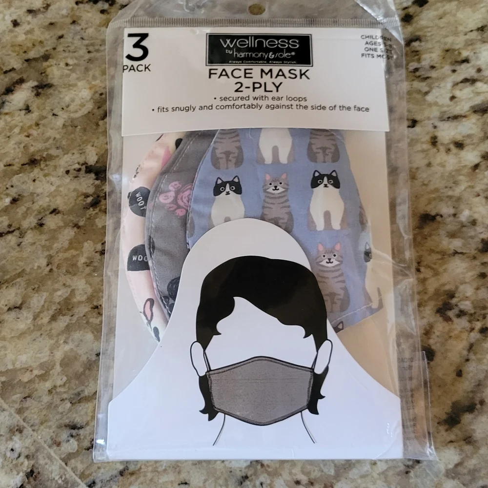 NEW WELLNESS 3PK FACE MASK FOR KIDS AGES 5-8